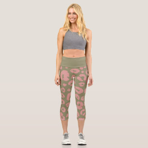 Grün und Rosa Modernes Leopardenmuster Capri Leggings