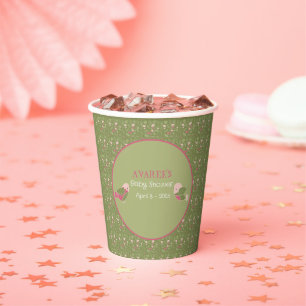 Grün und Rosa Niedliche Vögel Baby-Duschpapier-Bec Pappbecher
