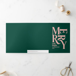 grün und rosa Vintage Merry Chritsmas Multi-Foto Dreifach Gefaltete Urlaubskarte