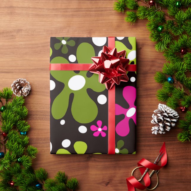 Grün- und rosafarbene, funky-Blume, Packpapier (Feiertagsgeschenk)