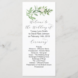 Grün und rosafarbenes florales Hochzeitsprogramm Programm