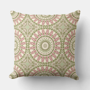 Grün und Rose Mandala Vintages Bohemisches Muster Kissen