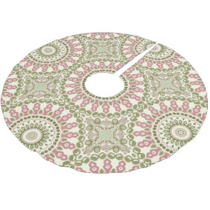 Grün und Rose Mandala Vintages Bohemisches Muster Polyester Weihnachtsbaumdecke