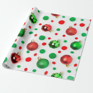 Grün und rot gepunktetes Geschenkpapier mit Orname
