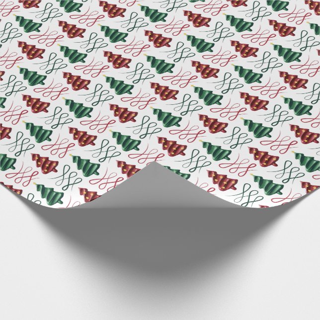 Grün und Rot gezeichnet Weihnachtsbaum Geschenkpapier (Ecke)