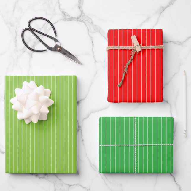 Grün und Rot Pinstripes Weihnachtsmuster Geschenkpapier Set (Vorderseite)