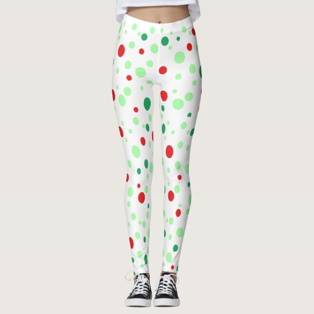 Grün und Rot Polka Dotted Leggings (Vorderseite)