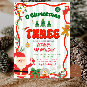 Grün und Rot Retro O Weihnachten Drei Geburtstag Einladung