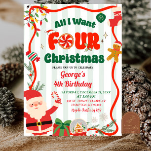 Grün und Rot Retro Weihnachten Winter 4. Geburtsta Einladung