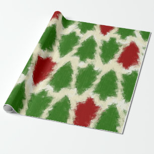 Grün und rot rustikales Weihnachtsbaummuster Geschenkpapier