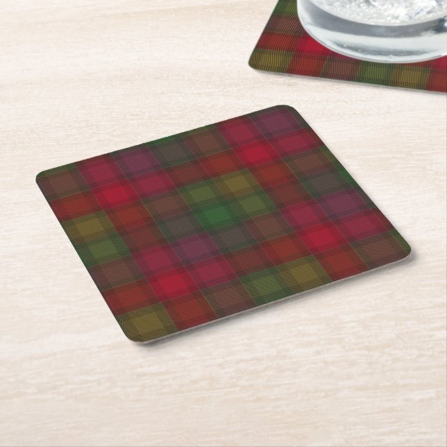 Grün und Rot, Tartan Rechteckiger Pappuntersetzer (angewinkelt)