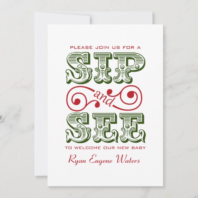 Grün und Rot und besuchen Sie unser neues Baby Einladung (Vorderseite)