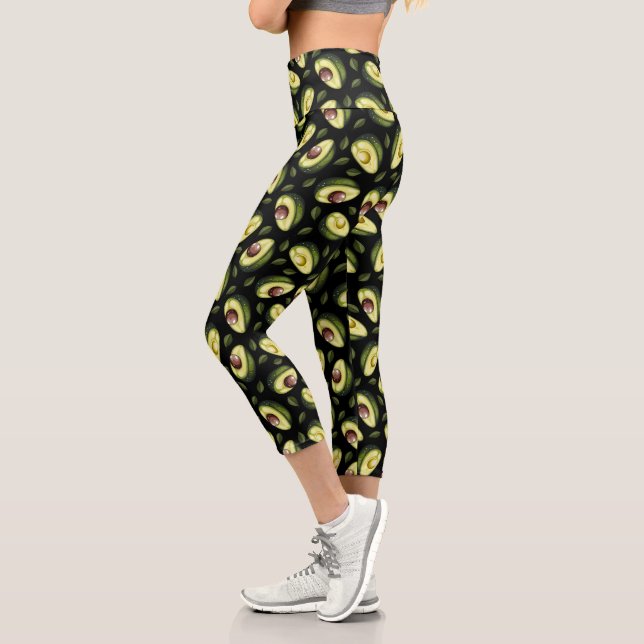 Grün- und Schwarz-Avocado-Muster Capri Leggings (Links)