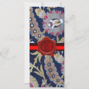 GRÜN UND SCHWARZ, BLAUER DAMASK, ROTES WAX SIEGEL  EINLADUNG