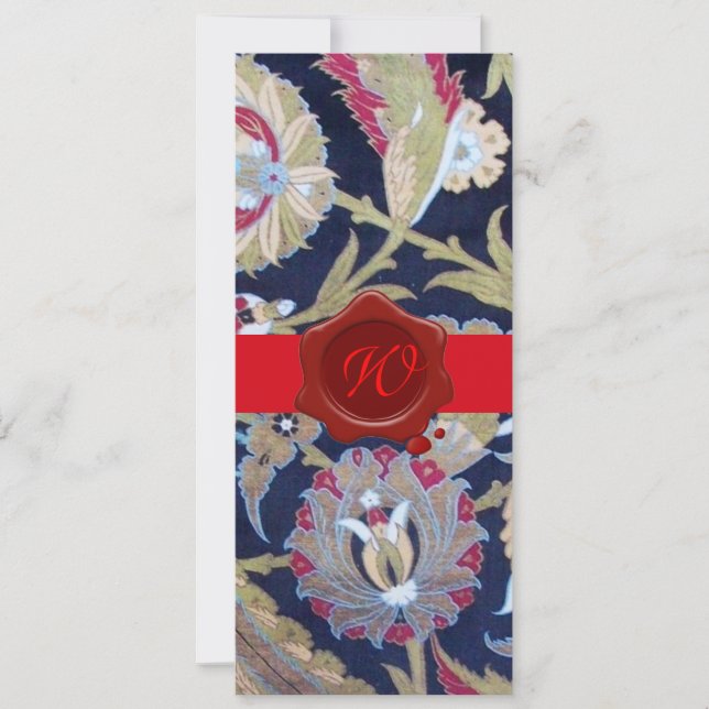 GRÜN UND SCHWARZ, BLAUER DAMASK, ROTES WAX SIEGEL  EINLADUNG (Vorderseite)