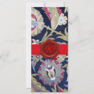 GRÜN UND SCHWARZ, BLAUER DAMASK, ROTES WAX SIEGEL EINLADUNG