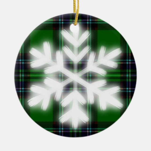 Grün und Schwarz Kariert mit Schneeflocken Cereali Keramik Ornament (Vorne)