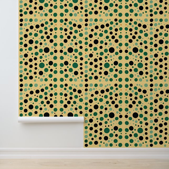 Grün und Schwarz Polka Dot Abstraktes Muster Tapete (Anwendung)