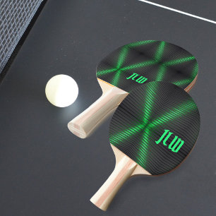 Grün und Schwarz Streifen Techno mit Initialen Tischtennis Schläger