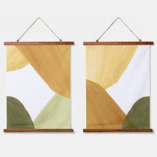 Grün und Senf abstrakt Wandteppich Mit Holzrahmen