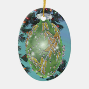 Grün und Silber-Glasbirne Keramik Ornament