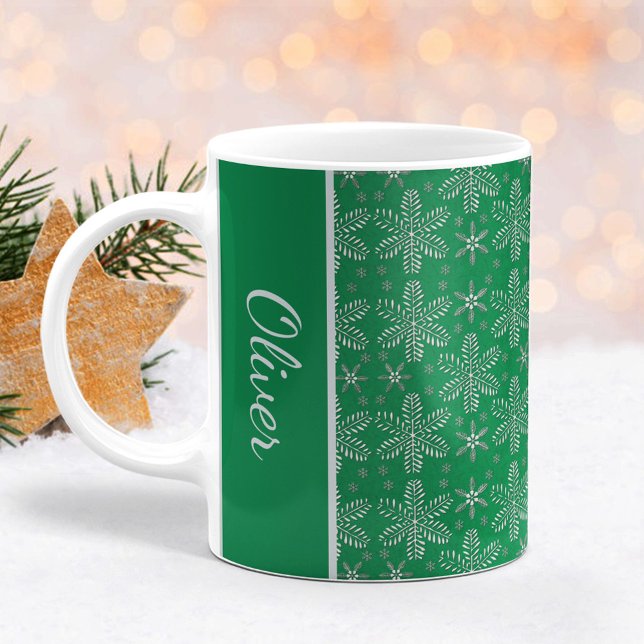 Grün und Silber Schneeflocken Weihnachts-Tasse Kaffeetasse (Von Creator hochgeladen)