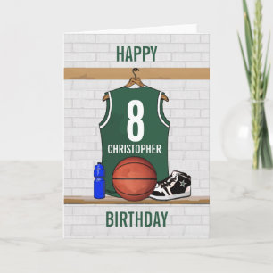 Grün und Weiß Basketball Jersey Happy Birthdday Karte