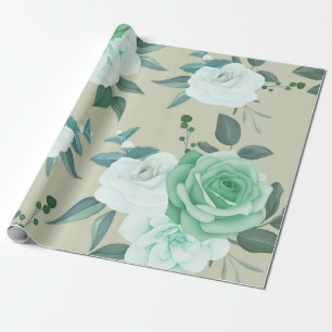 Grün und weiß Blumig Geschenkpapier