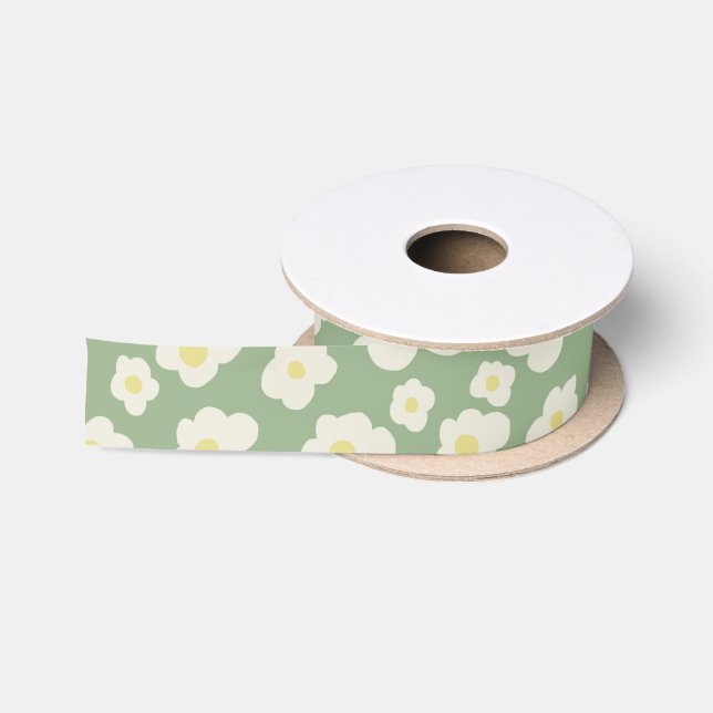 Grün und weiß floral  satinband (Spule)