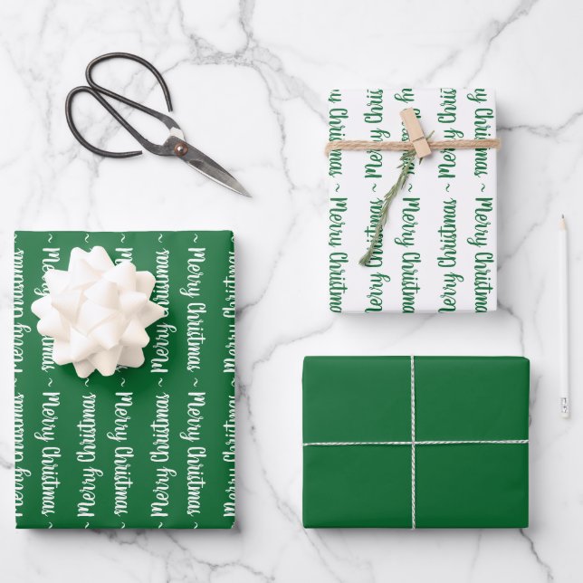 Grün und Weiß frohe Weihnachtstypografie-Geschenk Geschenkpapier Set (Vorderseite)