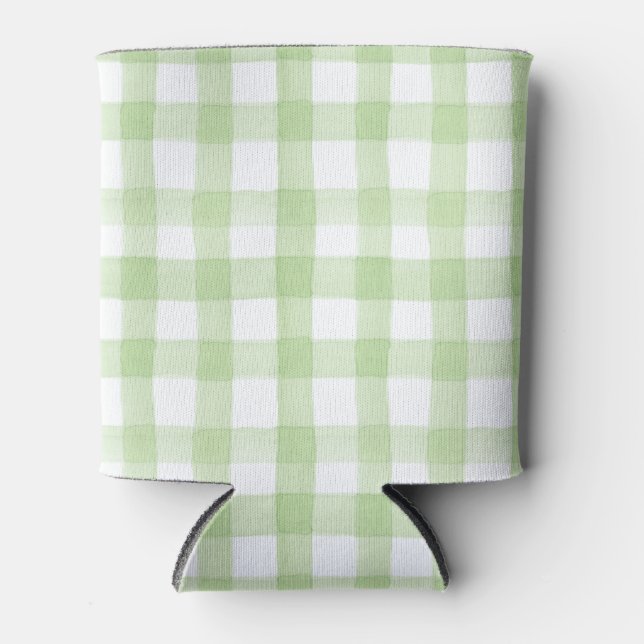 Grün und Weiß Gingham Dosenkühler (Vorderseite)