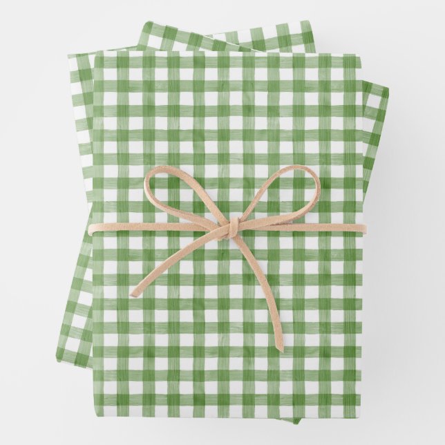 Grün und Weiß Gingham Geschenkpapier Set (Beispiel)