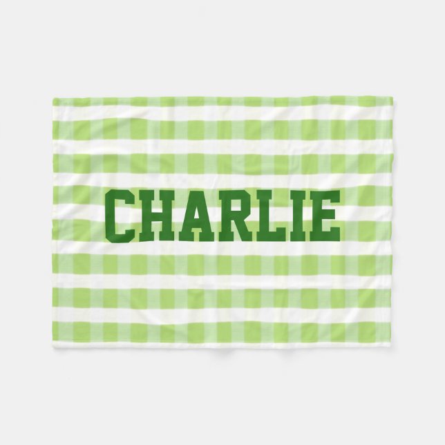 Grün und Weiß Kariert Fleecedecke (Vorderseite (Horizontal))