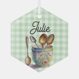 "Grün und Weiß kariert - Löffel in Tasse Ornament Aus Glas