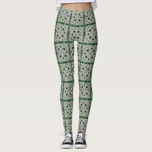 Grün und Weiß Knoststone Mosaik Leggings