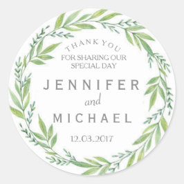 Grün und Weiß Kranz danke Ihnen Hochzeitsaufkleber Runder Aufkleber