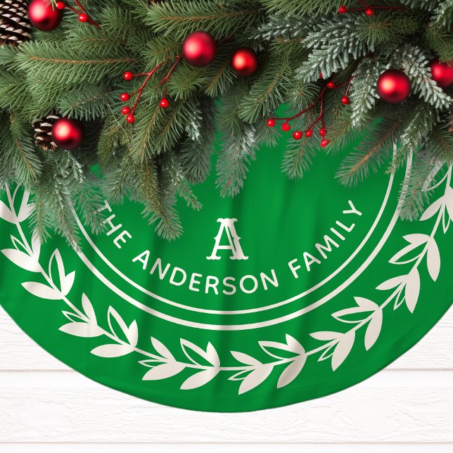 Grün und Weiß Laurel Wreath Familie Weihnachten Polyester Weihnachtsbaumdecke (Von Creator hochgeladen)