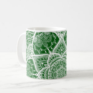 Grün und Weiß Mandala - Loergann in Moringa Kaffeetasse
