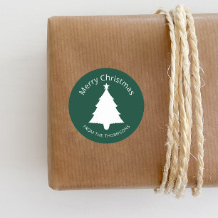 Grün und Weiß Minimalistischer Weihnachtsbaum und  Runder Aufkleber