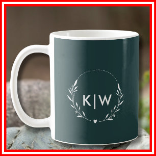 Grün und Weiß   Monogram für moderne Initials Kaffeetasse