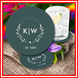 Grün und Weiß | Monogram für moderne Initials Runder Pappuntersetzer