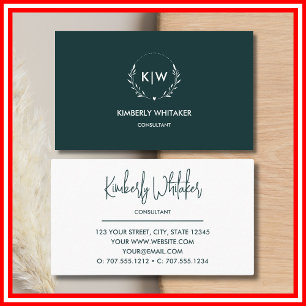 Grün und Weiß   Monogram für moderne Initials Visitenkarte