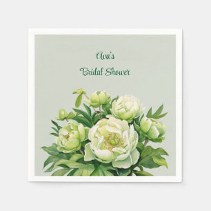 Grün und Weiß Peony Elegante Hochzeit Serviette