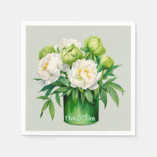 Grün und Weiß Peony Elegante Hochzeit Serviette