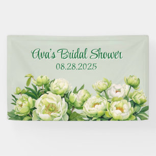 Grün und Weiß Peony Elegantes Brautparty Banner