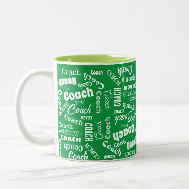Grün und Weiß Personalisierter Coach Geschenk Name Zweifarbige Tasse (Links)