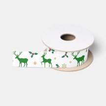 Grün und Weiß Weihnachten Hirsch 1,5 Zoll Satin