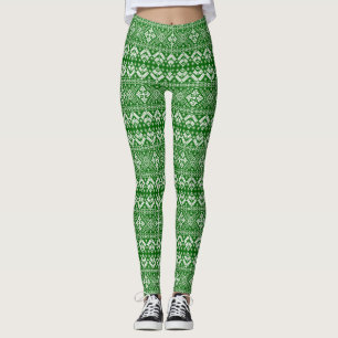 Grün und Weiß Weihnachtsmesse Isle Pattern Leggings