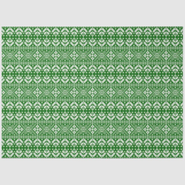 Grün und Weiß Weihnachtsmesse Isle Pattern Seidenpapier (Vorderseite)
