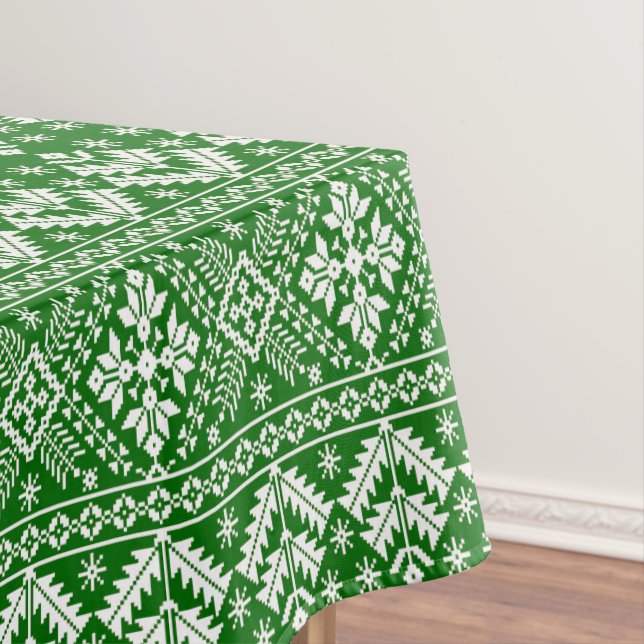 Grün und Weiß Weihnachtsmesse Isle Pattern Tischdecke (Beispiel)